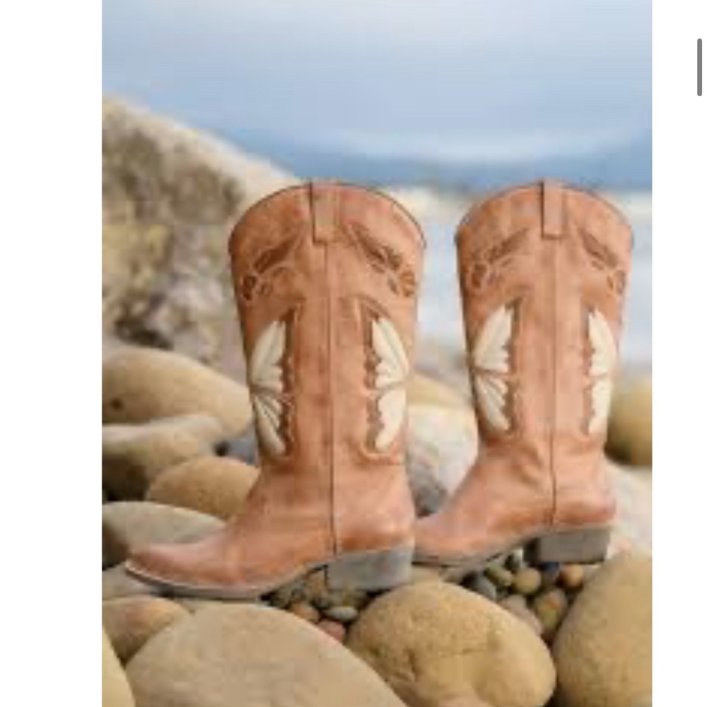 Graduation cowgirl boots butterfly design Spring boots Life wedding shoes - Picture 3 of 3